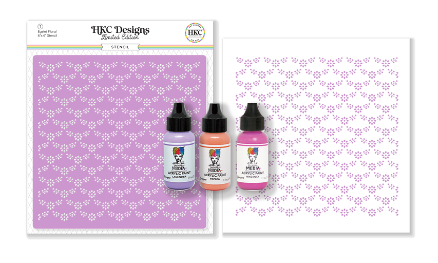 May 2025 Mixed Media Color Kit - Botanical Stencil & Dina Wakely Paints