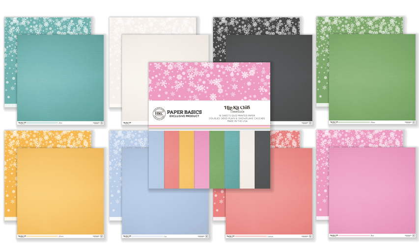 December 2025 cardstock kit with 16 premium sheets in festive holiday colors