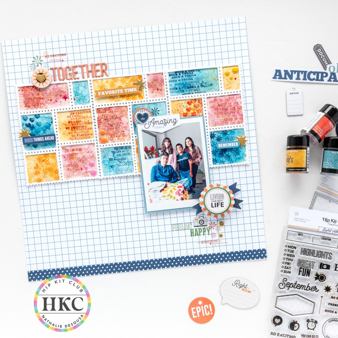 Hip Kits Scrapbook Page Layout by Nathalie using September Color, Embellishment, Main, Project Life Stamp and Cardstock