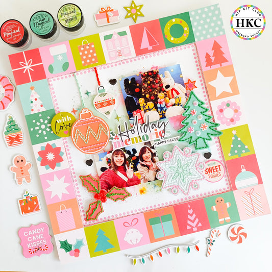 Mixed media scrapbook layout featuring layered textures, embellishments, and creative techniques for memory keeping