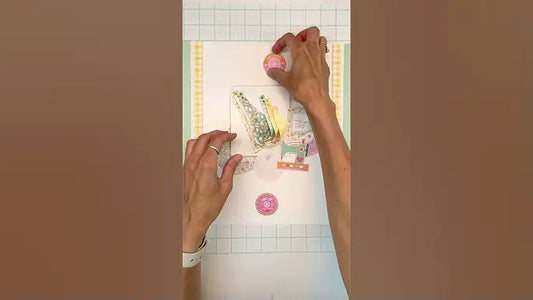 Die-cut scrapbook layout masterclass by Sophie using April 2025 Hip Kits embroidery floss bobbin die