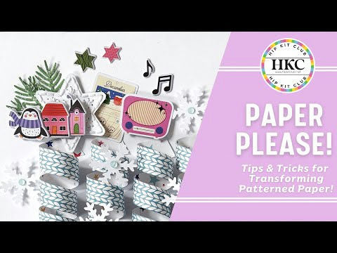 3D paper spirals and snowflakes scrapbook layout tutorial using December 2025 Hip Kit Club supplies with dimensional embellishments