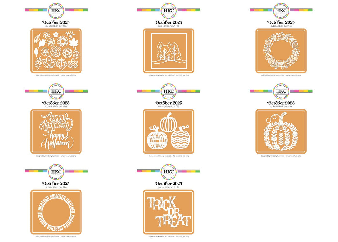 Collection of Fall and Halloween cut file designs including pumpkins, wreaths, and autumn-themed graphics for crafting
