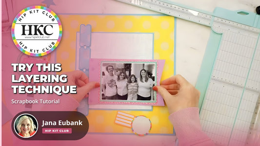 Jana Eubank scrapbook layout using January 2026 Hip Kits featuring layered cardstocks, crimped border strips, chipboard frames, and star die cuts