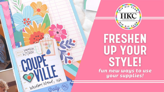 Jana Eubank layered scrapbook layout using February 2026 Hip Kits Life Right Now collection with pattern papers, die cuts, and stickers