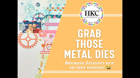 Colorful spring scrapbook layout with paper-pieced railroad track made from Hip Kit branding strips, featuring Magical Shaker mixed media background in aqua, orchid, and green