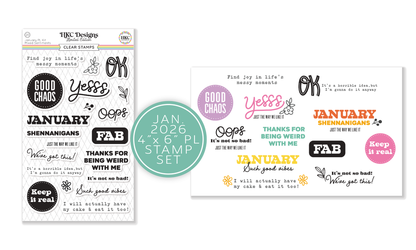 4x6 photopolymer clear stamp set designed for pocket page scrapbooking. Crisp impressions with journaling prompts & decorative elements. Perfect for memory keeping.