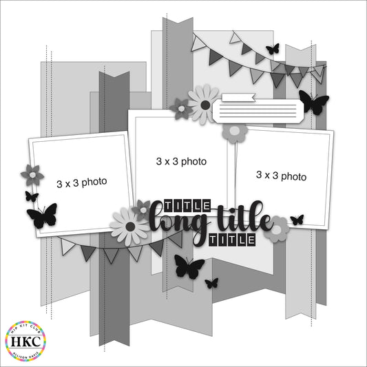 Template for a scrapbooking layout with photo frames and decorative elements on a white background.