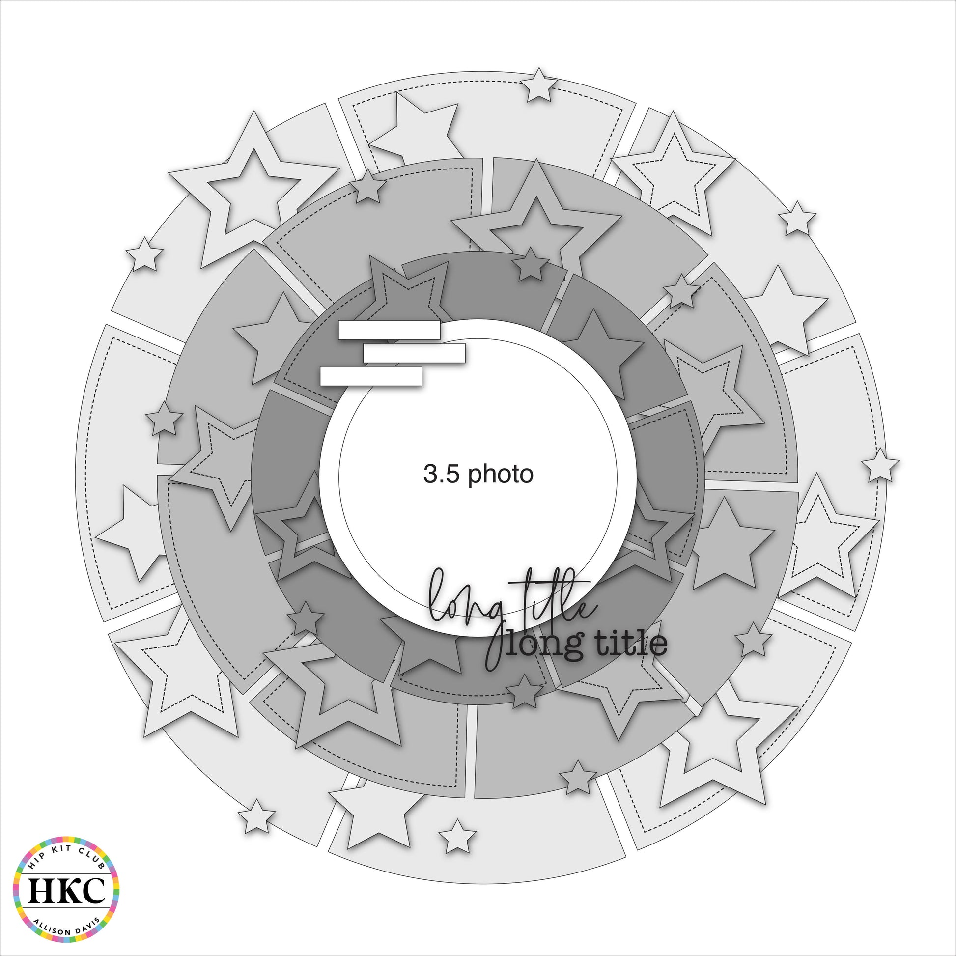 Circular photo template with star designs and text space on a white background