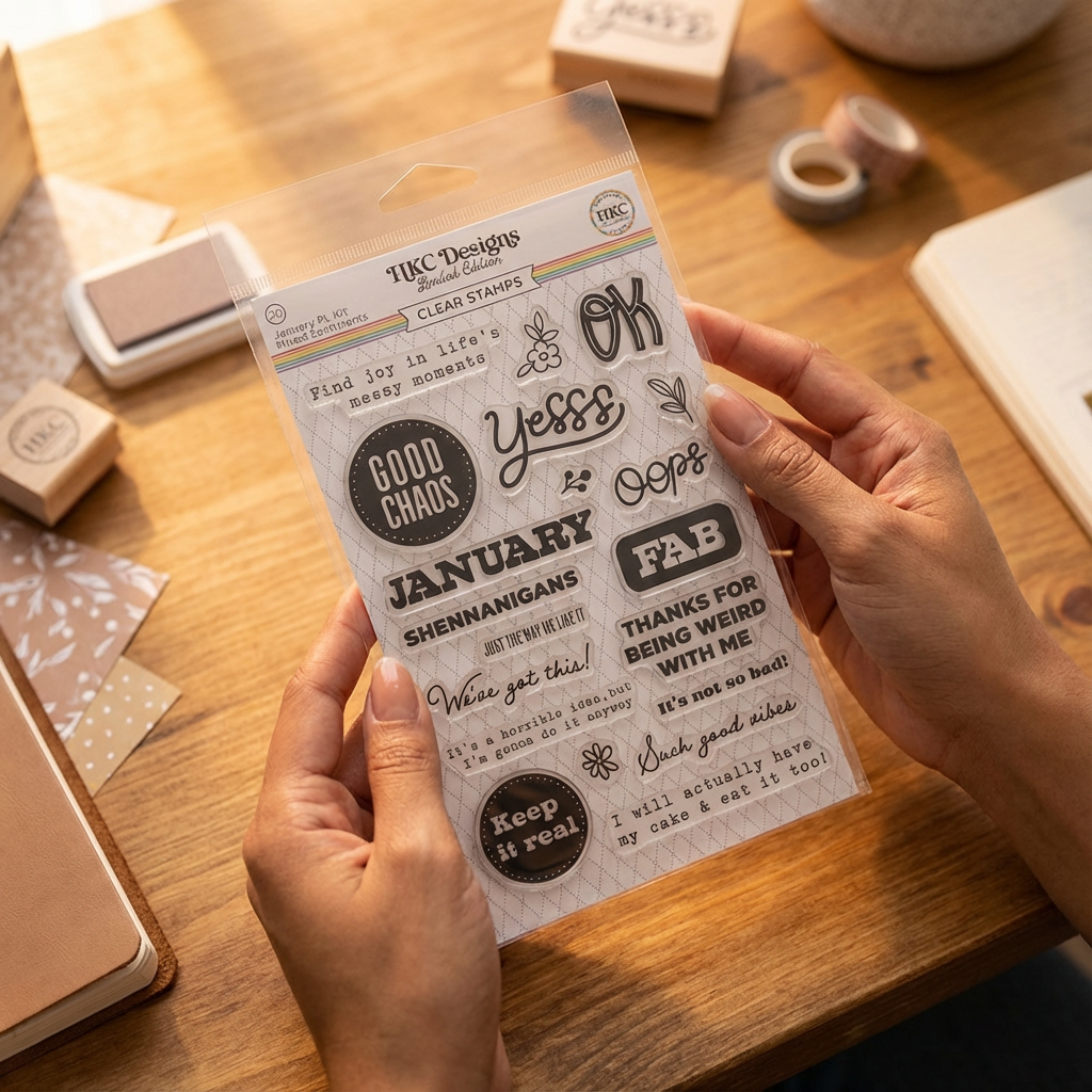 4x6 photopolymer clear stamp set designed for pocket page scrapbooking. Crisp impressions with journaling prompts & decorative elements. Perfect for memory keeping.